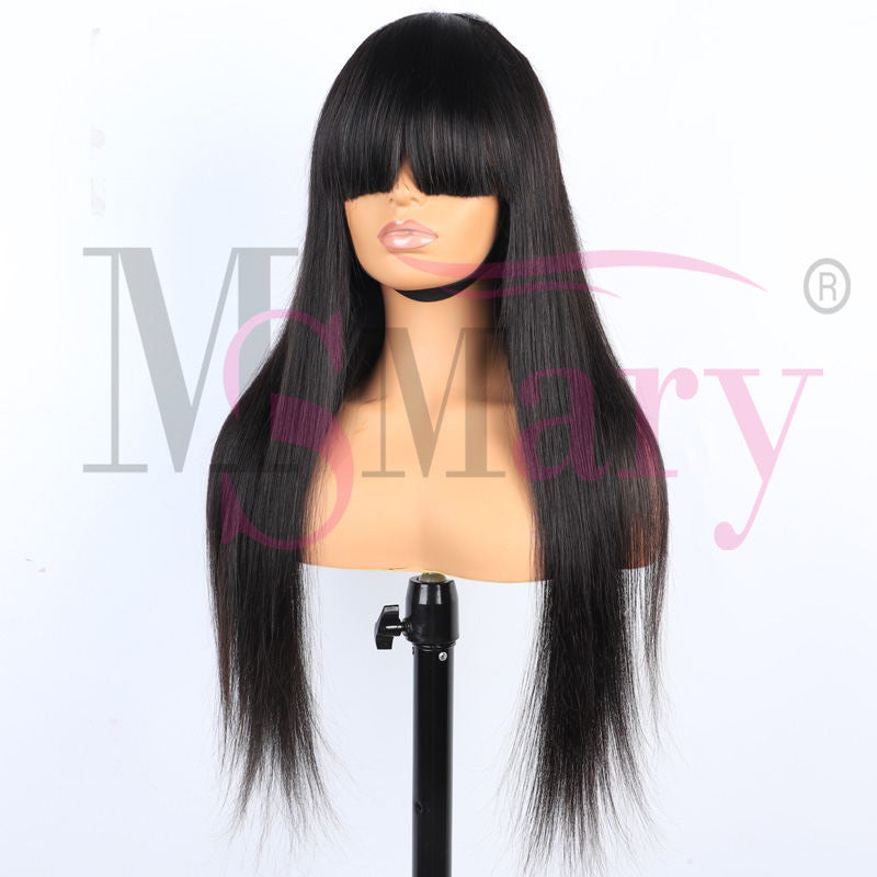 Glueless Lace 100% Virgin Human Hair Wig 250%Density Lace Frontal Wigs With Bangs Human Hair Straight Lace Front Wig